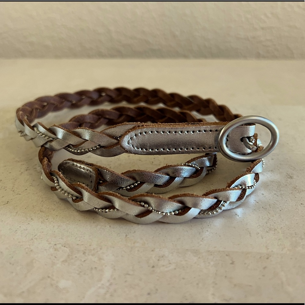 Like new! Anthropologie skinny silver woven leather belt
